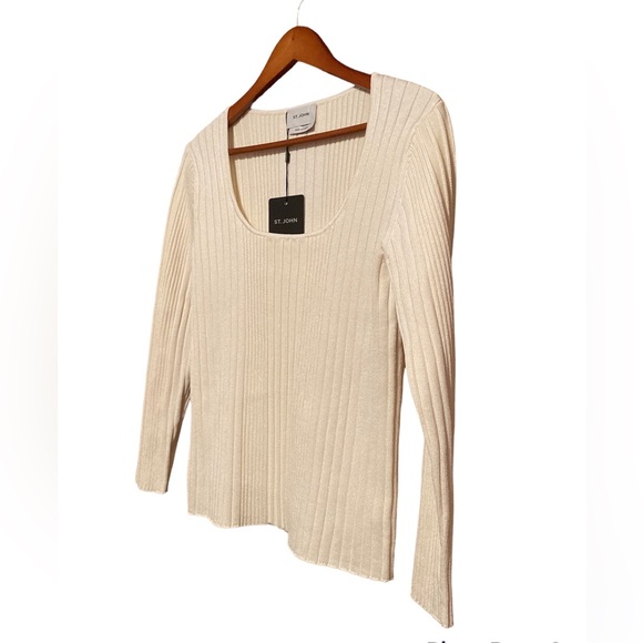 St John Textured Rib Knit Sweater Ivory - Picture 3 of 9